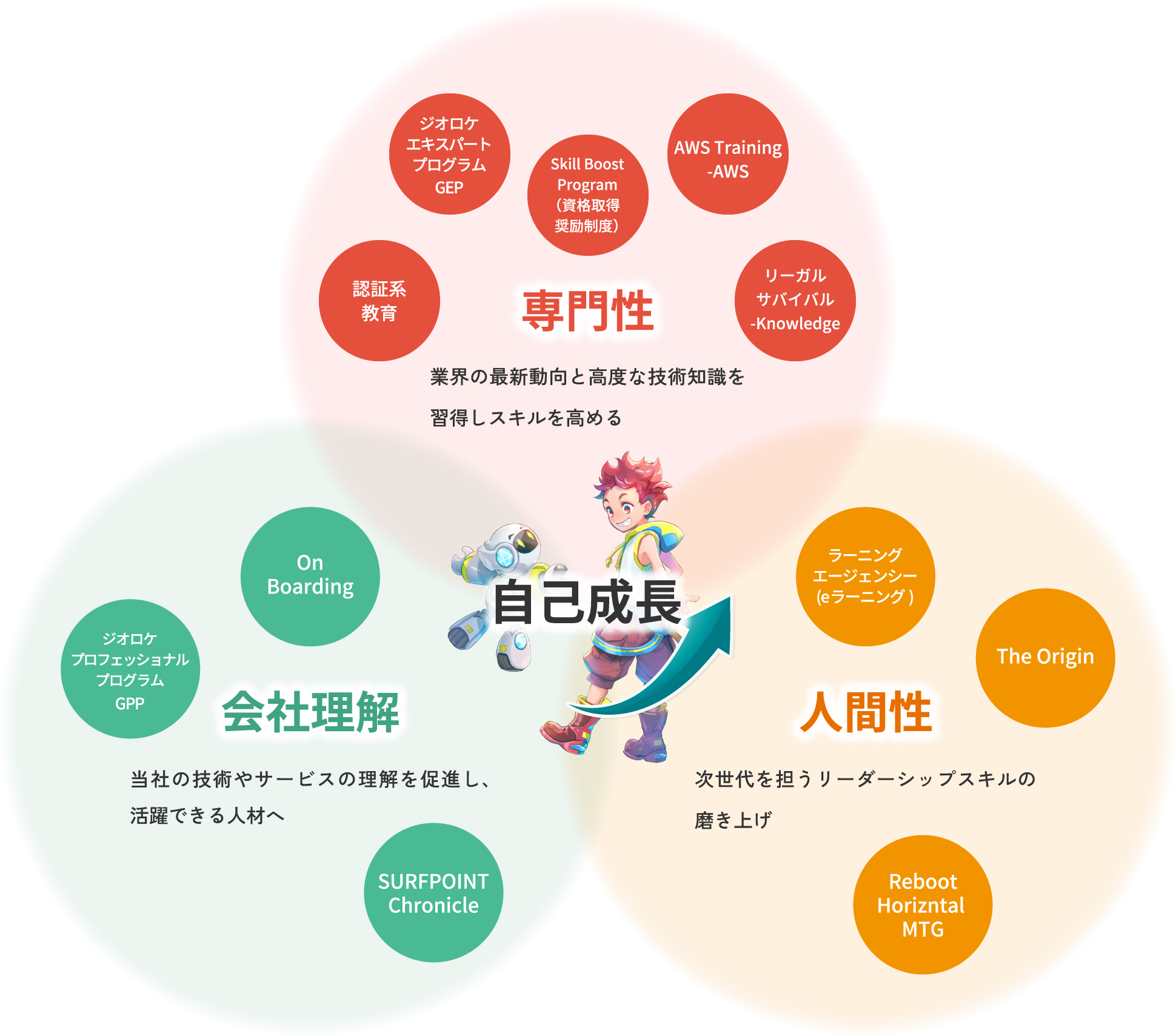 3つの分野（専門性・会社理解・人間性）を表した図
